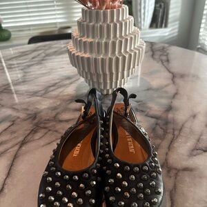 A.S.98 Black Leather Studded Slingback Flats new